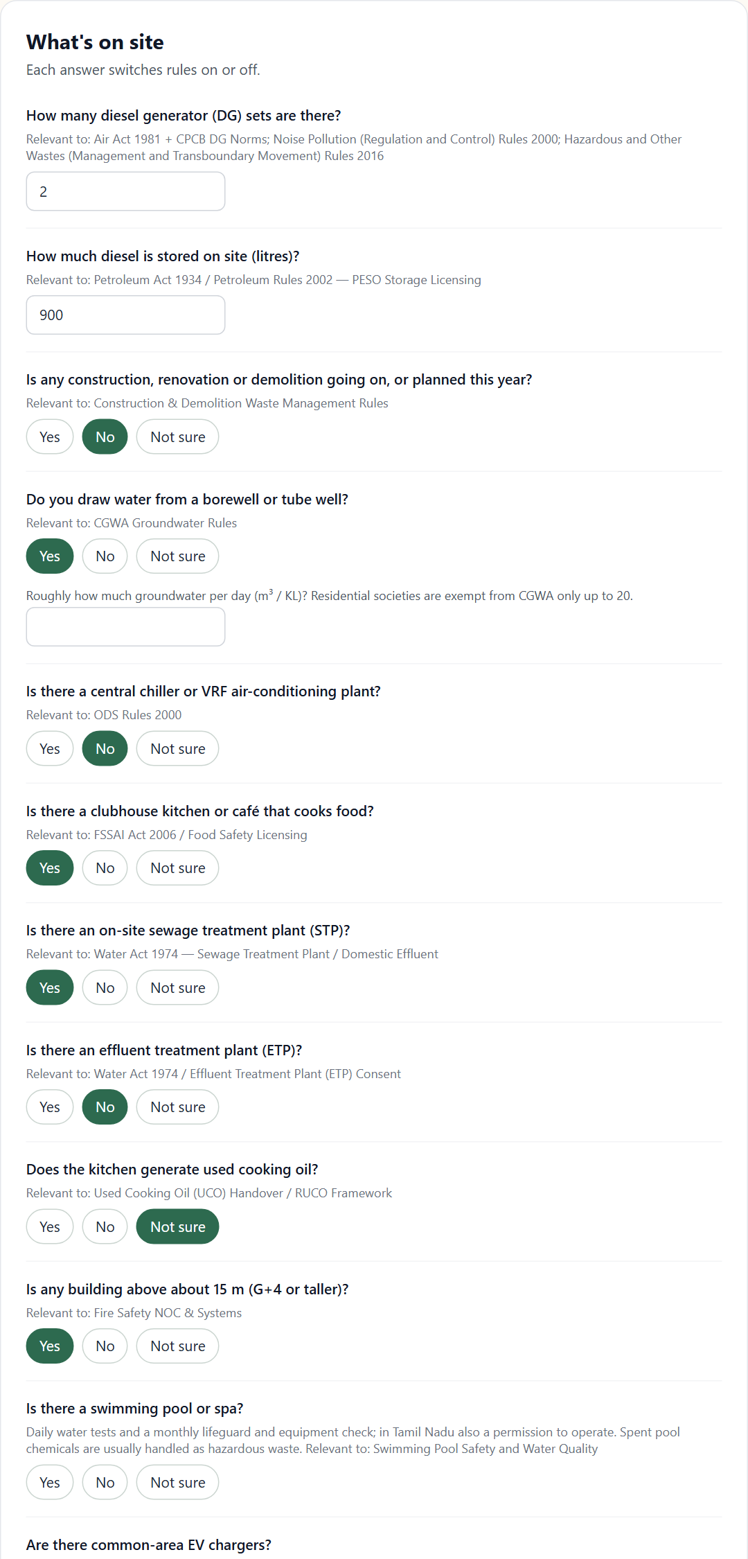 Screen 2 filled in with the sample society's answers