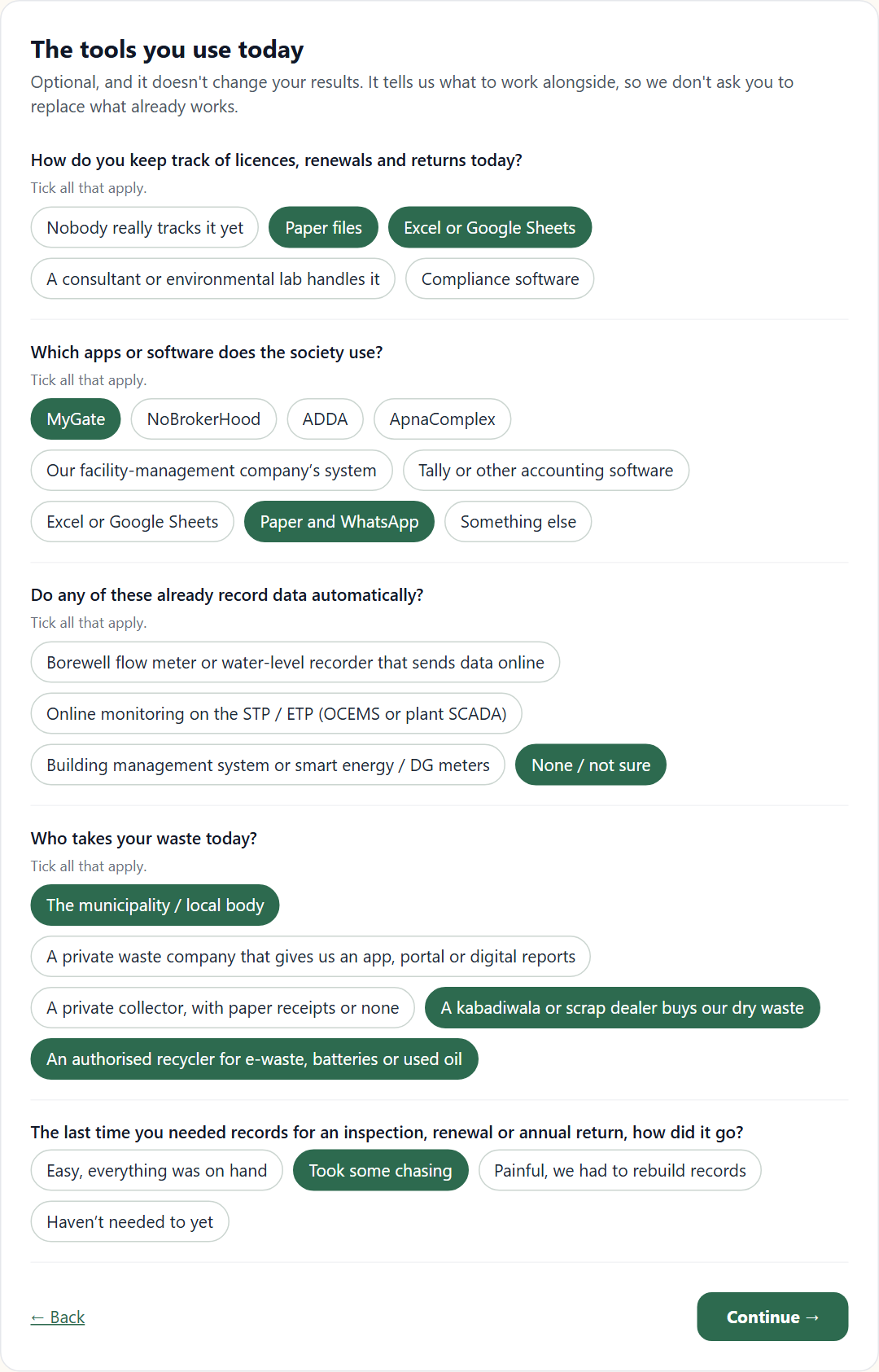 Screen 5 with example answers ticked
